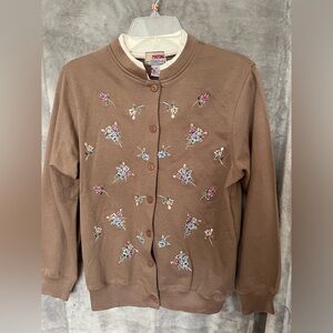Sporting Club Womens M Brown Floral Embroidered Button Up jacket